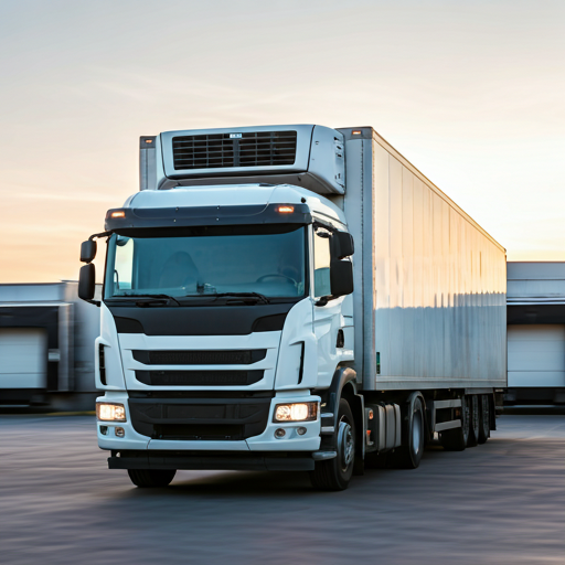 Refrigerated delivery truck at ramp