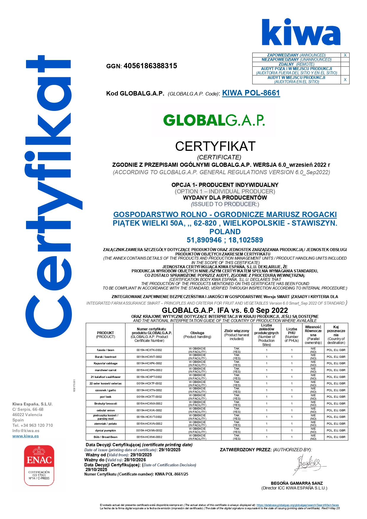 Certyfikat Global GAP Mariusz Rogacki