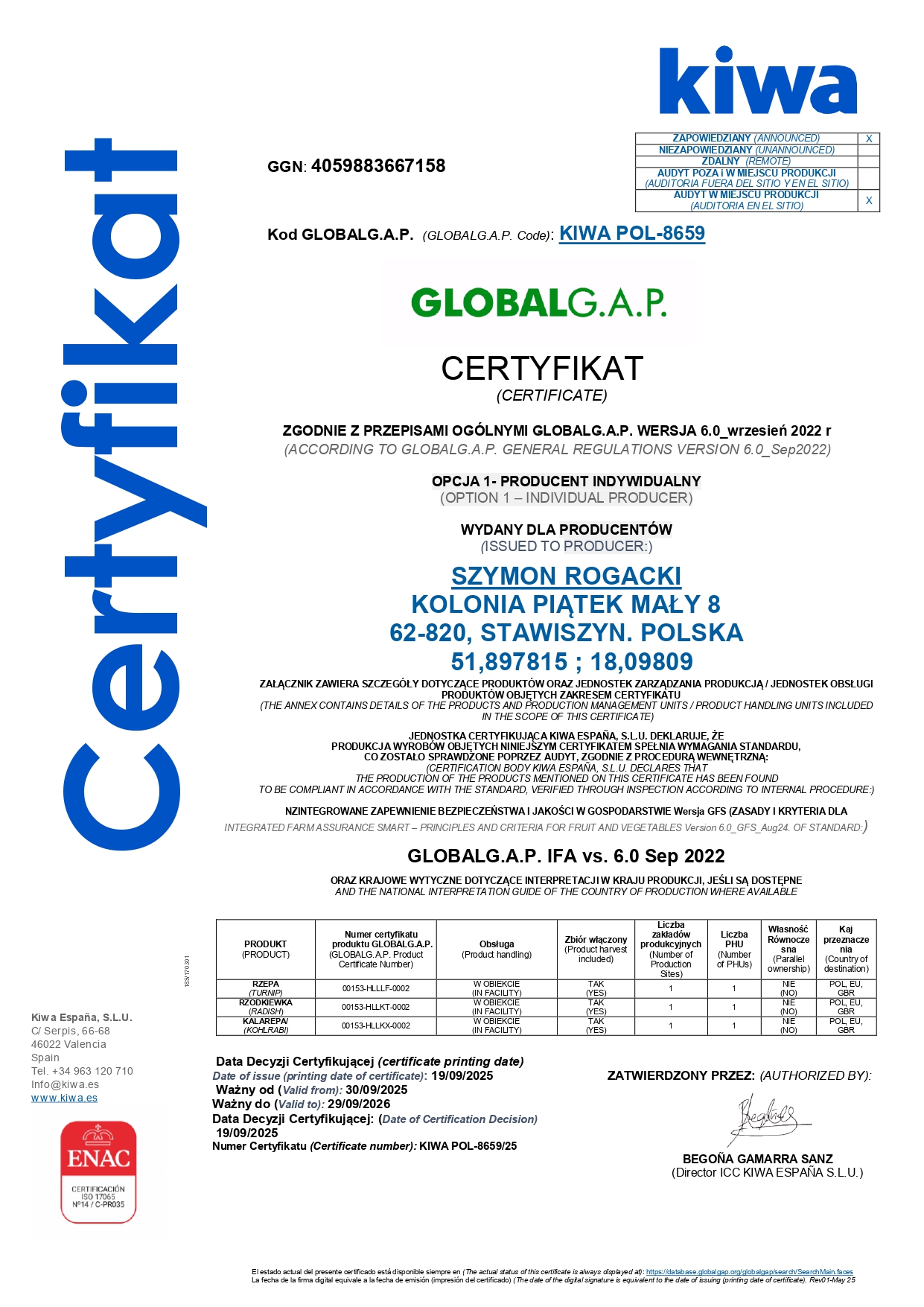 Certyfikat Global GAP Szymon Rogacki